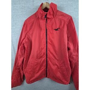 HOLLISTER Mens L Logo Windbreaker Jacket Full Zip Lightweight Red Retro‎ Y2K